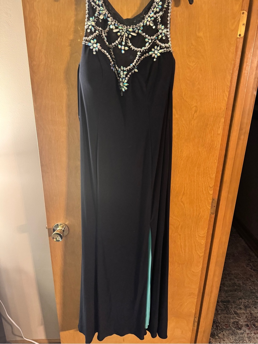 Betsy Adam Elegant Black Evening Dress with Beaded Bodice